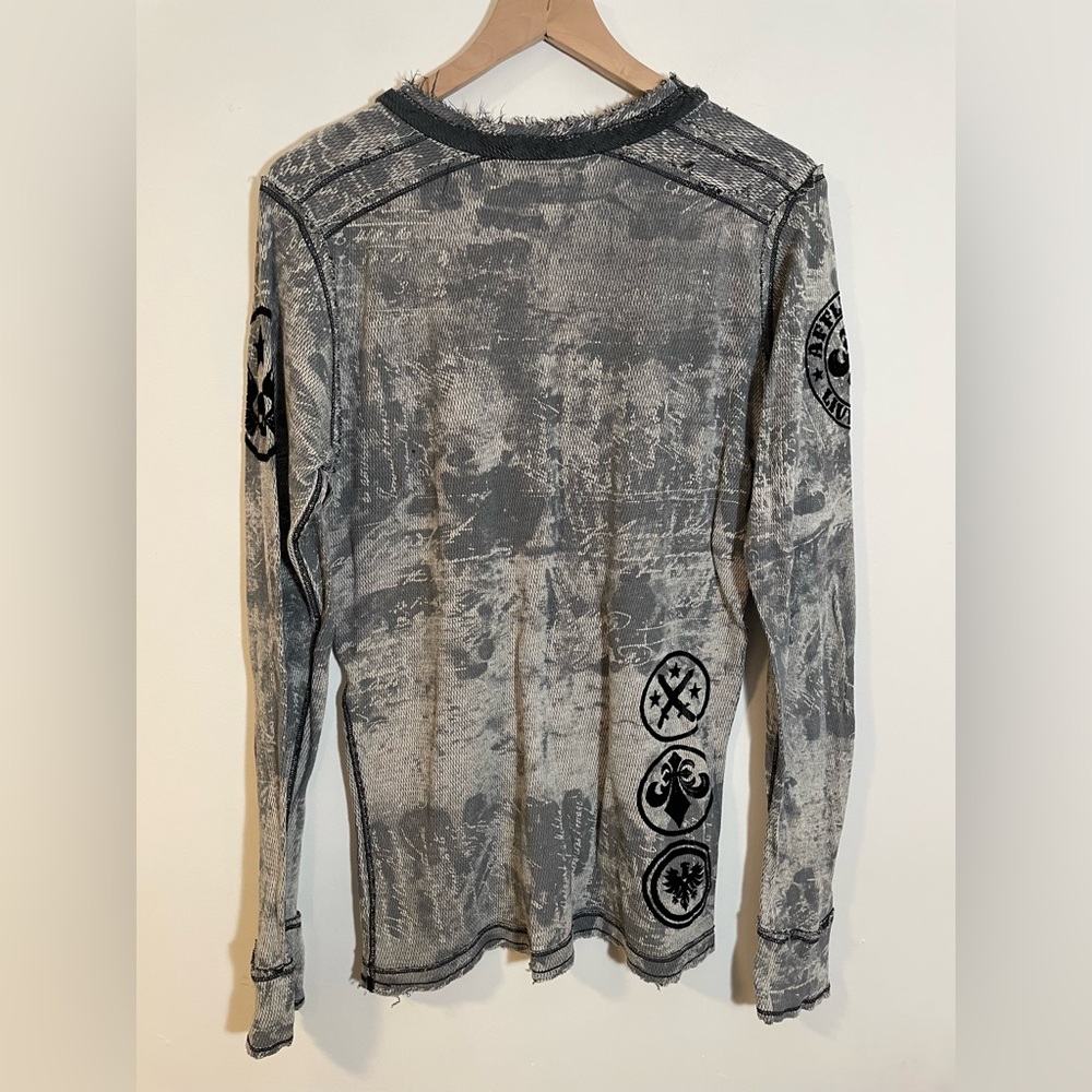 Affliction Thermal Long Sleeve Shirt Graphic Reversible Live Fast Gray Medium - Picture 2 of 9